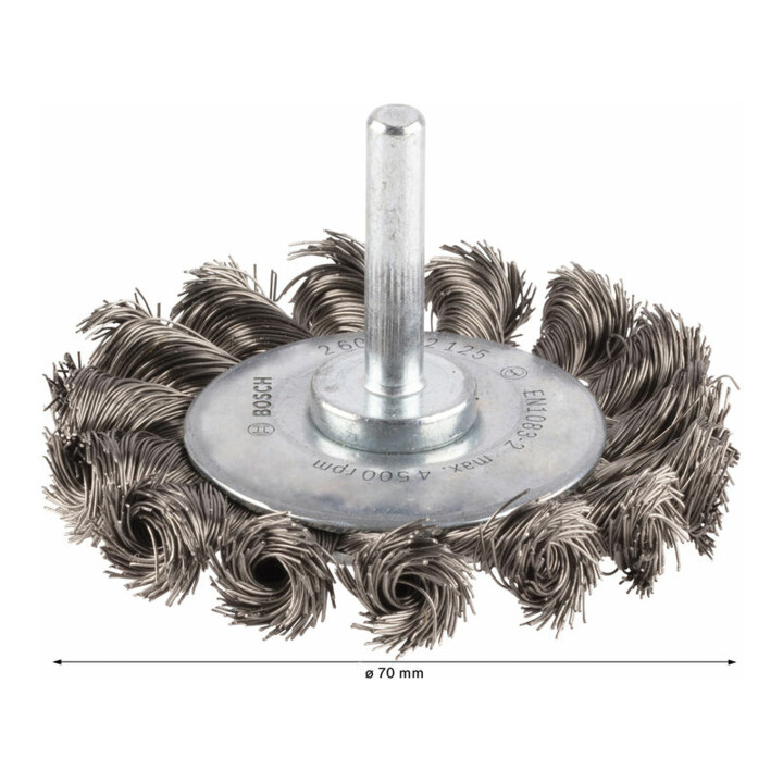 Brosse circulaire 70 mm à fils d'inox torsadés 0,35 mm 70 mm, 0,35 mm, 14 mm