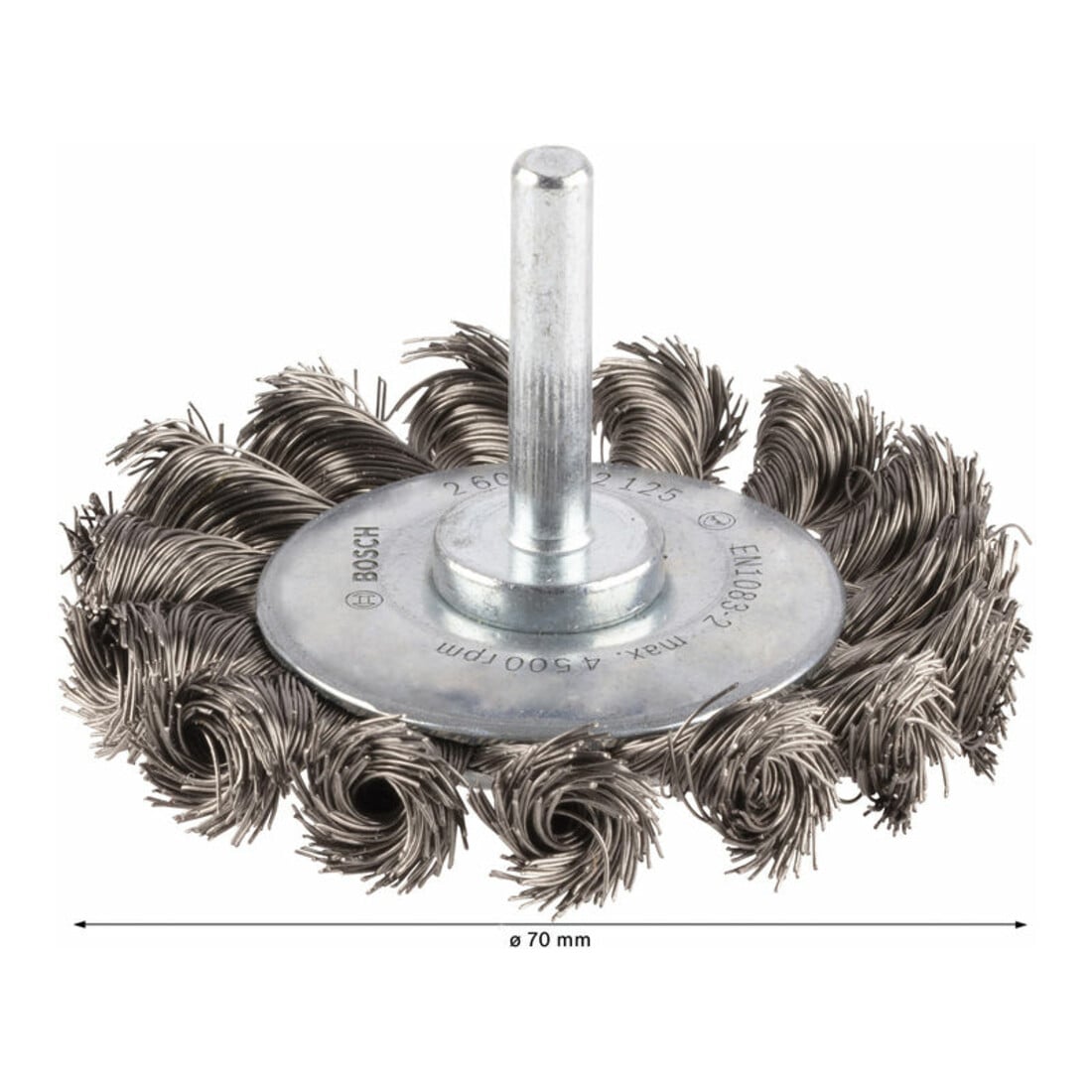 Brosse circulaire 70 mm à fils d'inox torsadés 0,35 mm 70 mm, 0,35 mm, 14 mm