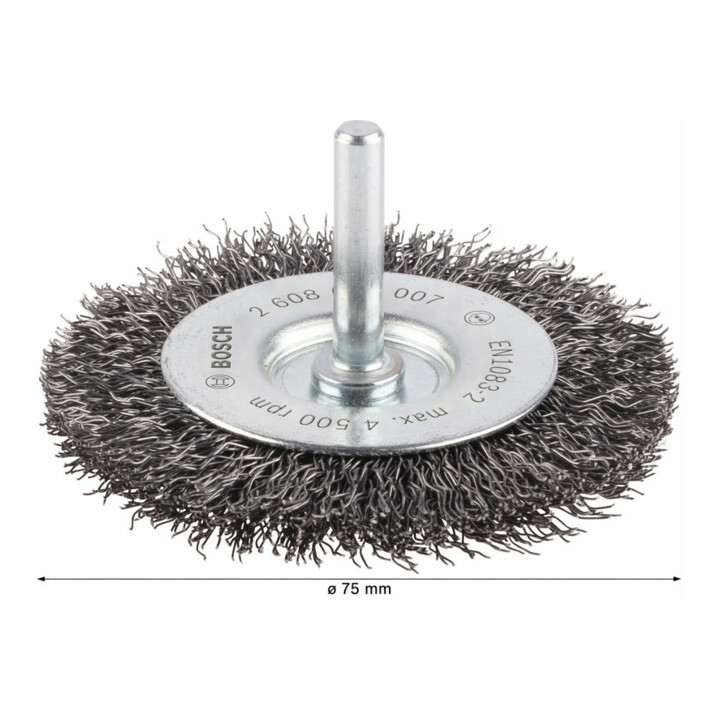Brosse circulaire 75 mm à fils d'acier ondulés 0,3 mm 75 mm, 0,3 mm, 8 mm