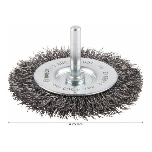 Brosse circulaire 75 mm à fils d'acier ondulés 0,3 mm 75 mm, 0,3 mm, 8 mm