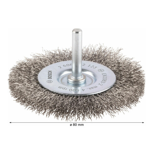 Brosse circulaire 80 mm à fils d'inox ondulés 0,2 mm 80 mm, 0,2 mm, 4 mm