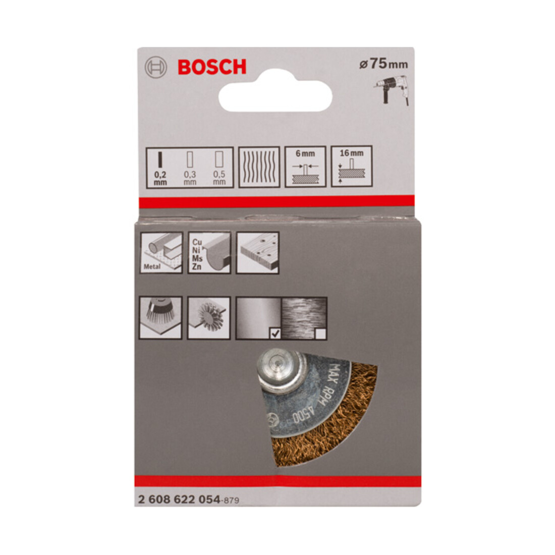 Brosse circulaire Bosch 75 mm à fils ondulés et laitonnés