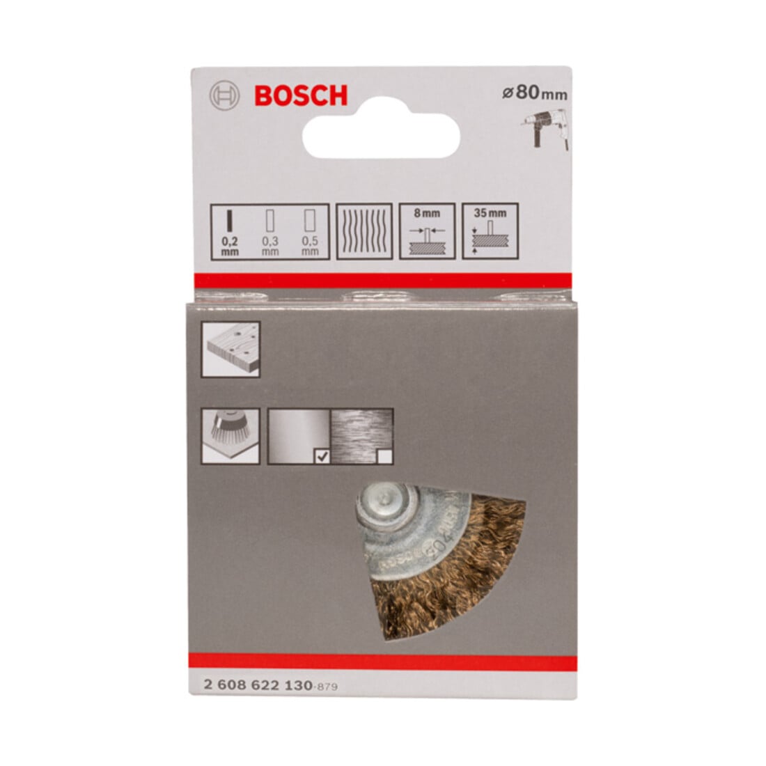 Brosse circulaire Bosch 80 mm à fils ondulés et laitonnés 0,2 mm 80 mm, 0,2 mm, 35 mm