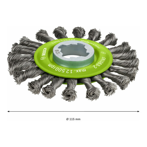 Brosse circulaire en acier inoxydable X-LOCK 115 fils torsadés 115 mm, 0,5 mm, X-LOCK