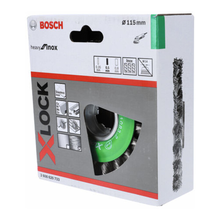 Brosse circulaire en acier inoxydable X-LOCK 115 fils torsadés 115 mm, 0,5 mm, X-LOCK
