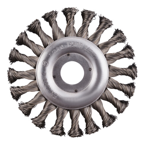 Brosse circulaire en acier Rhodius SRBZ avec fils d'acier torsadés pour meuleuses angulaires, 115 x 12 x 23 x 22,23 mm