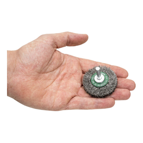Brosse circulaire STIER, diamètre de queue 6 mm, 0,3 mm, ondulée, acier inoxydable