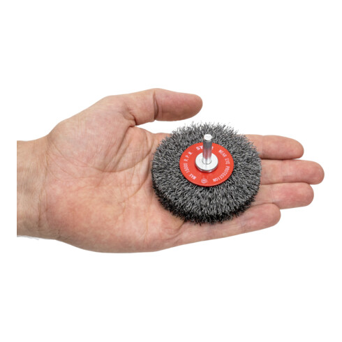 STIER Brosse de roue, tige Ø 6 mm, sertie, acier