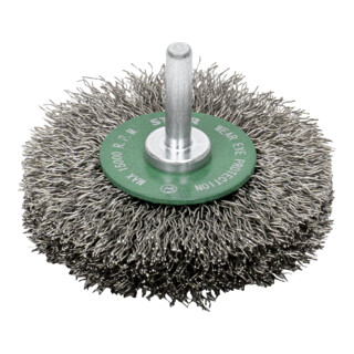 Brosse circulaire STIER, diamètre de queue 6 mm, 0,3 mm, ondulée, acier inoxydable