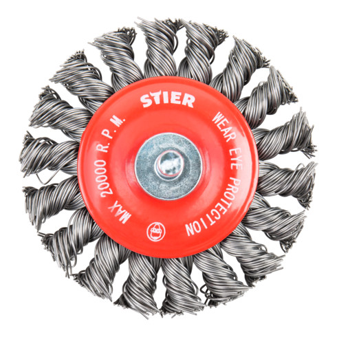 Brosse circulaire STIER Ø 75 mm, diamètre de queue 6 mm, 0,5 mm, torsadée, acier