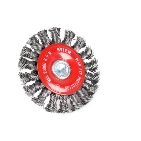 Brosse circulaire STIER Ø 75 mm, diamètre de queue 6 mm, 0,5 mm, torsadée, acier