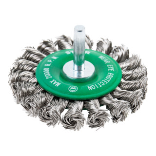 Brosse circulaire STIER Ø 75 mm, diamètre de queue 6 mm, 0,5 mm, torsadée, inox V2A
