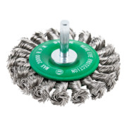 Brosse circulaire STIER Ø 75 mm, diamètre de queue 6 mm, 0,5 mm, torsadée, inox V2A