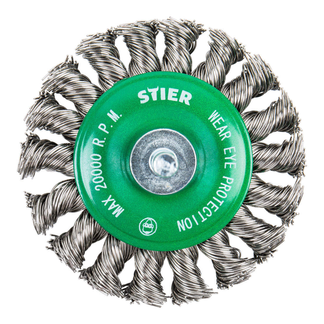 Brosse circulaire STIER Ø 75 mm, diamètre de queue 6 mm, 0,5 mm, torsadée, inox V2A