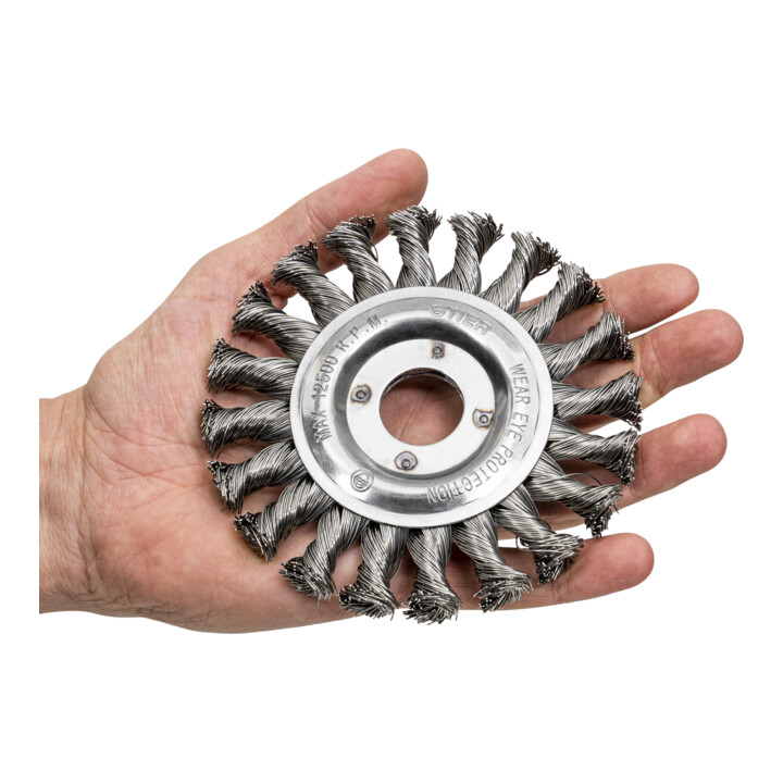 Brosse circulaire STIER Ø 115 mm, diamètre d'alésage 22,2 mm, 0,5 mm, ondulée, inox
