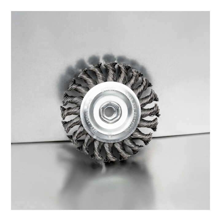 Brosse circulaire STIER Ø 115 mm, M14, 0,5 mm, torsadée, acier