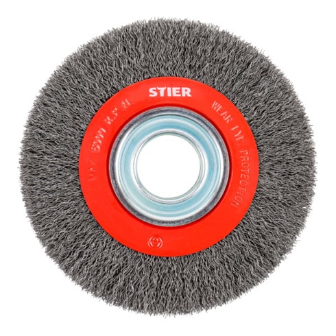 Brosse circulaire STIER Ø 200 mm, diamètre d'alésage 32 mm, 0,35 mm, ondulée, acier