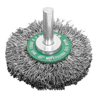 Brosse circulaire STIER, diamètre de queue 6 mm, 0,3 mm, ondulée, acier inoxydable