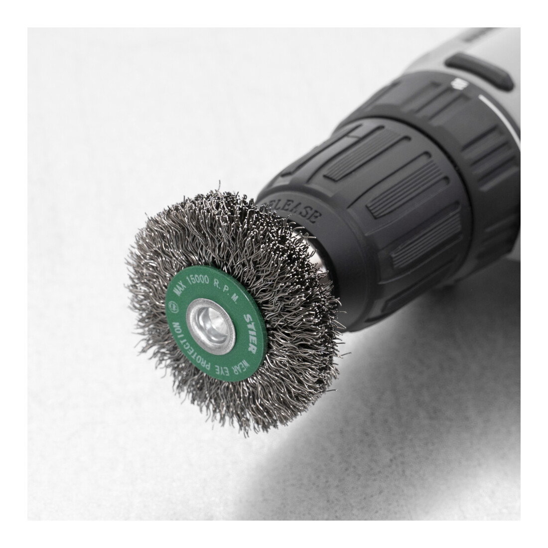 Brosse circulaire STIER, diamètre de queue 6 mm, 0,3 mm, ondulée, acier inoxydable