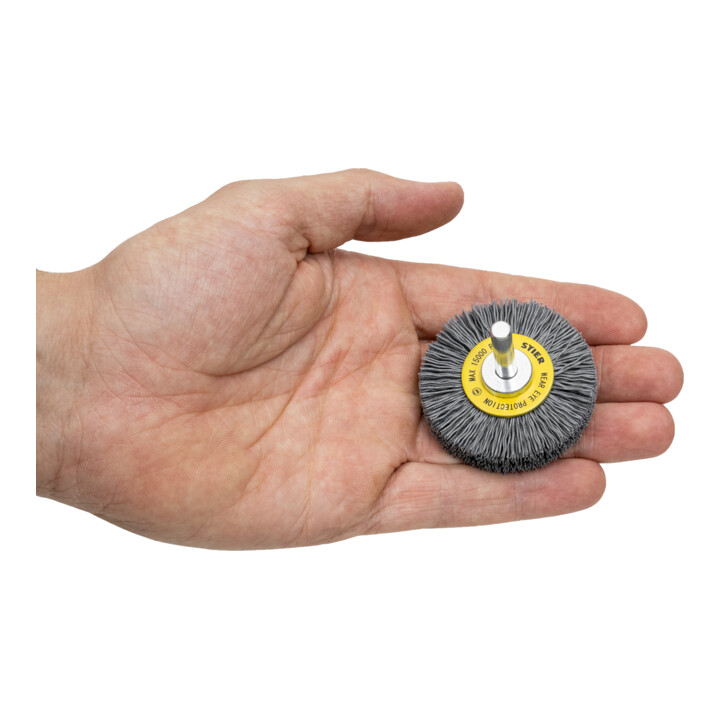 Brosse circulaire STIER Ø 50 mm, diamètre de queue 6 mm, 0,6 mm, ondulée, carbure de silicium