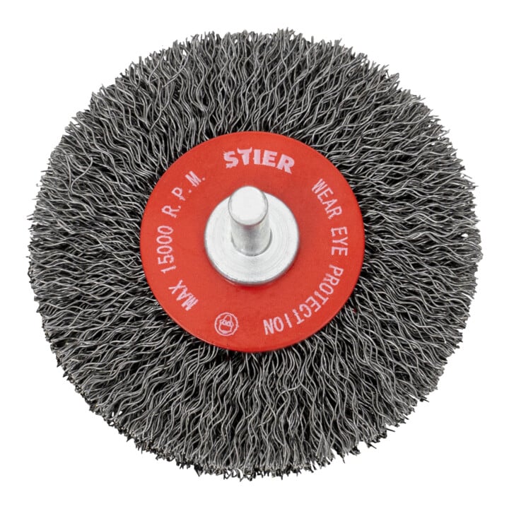 Brosse circulaire STIER Ø 70 mm, diamètre de queue 6 mm, 0,3 mm, ondulée, acier