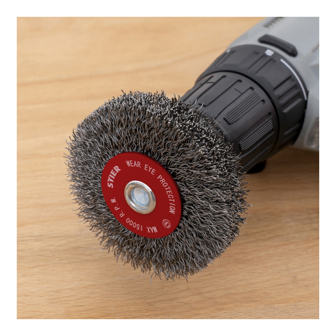 STIER Brosse de roue, tige Ø 6 mm, sertie, acier