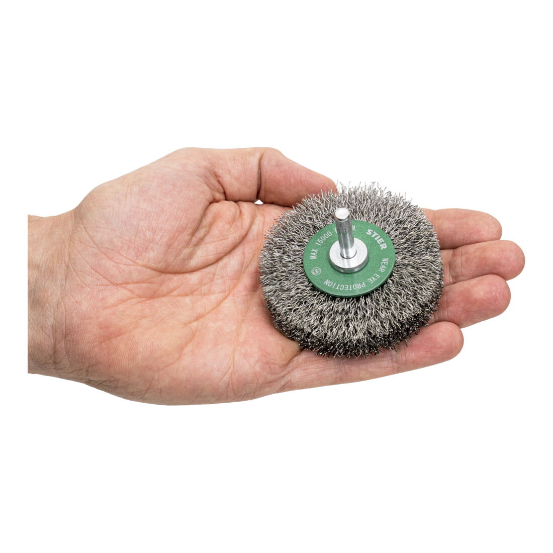 Brosse circulaire STIER, diamètre de queue 6 mm, 0,3 mm, ondulée, acier inoxydable