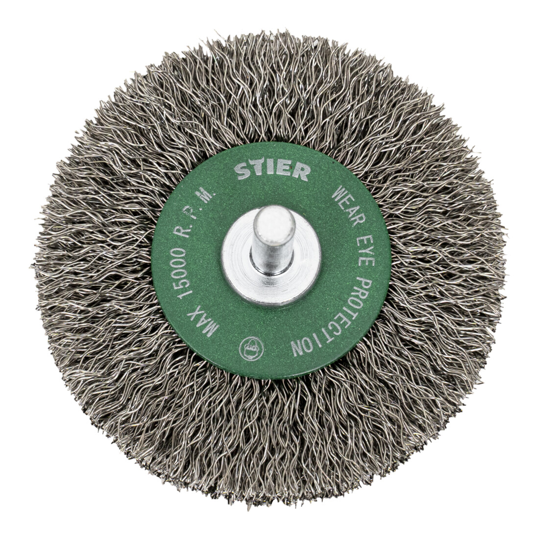 Brosse circulaire STIER, diamètre de queue 6 mm, 0,3 mm, ondulée, acier inoxydable