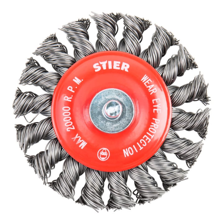 Brosse circulaire STIER Ø 75 mm, diamètre de queue 6 mm, 0,5 mm, torsadée, acier