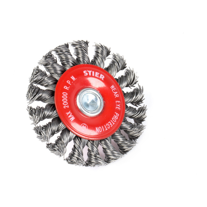 Brosse circulaire STIER Ø 75 mm, diamètre de queue 6 mm, 0,5 mm, torsadée, acier