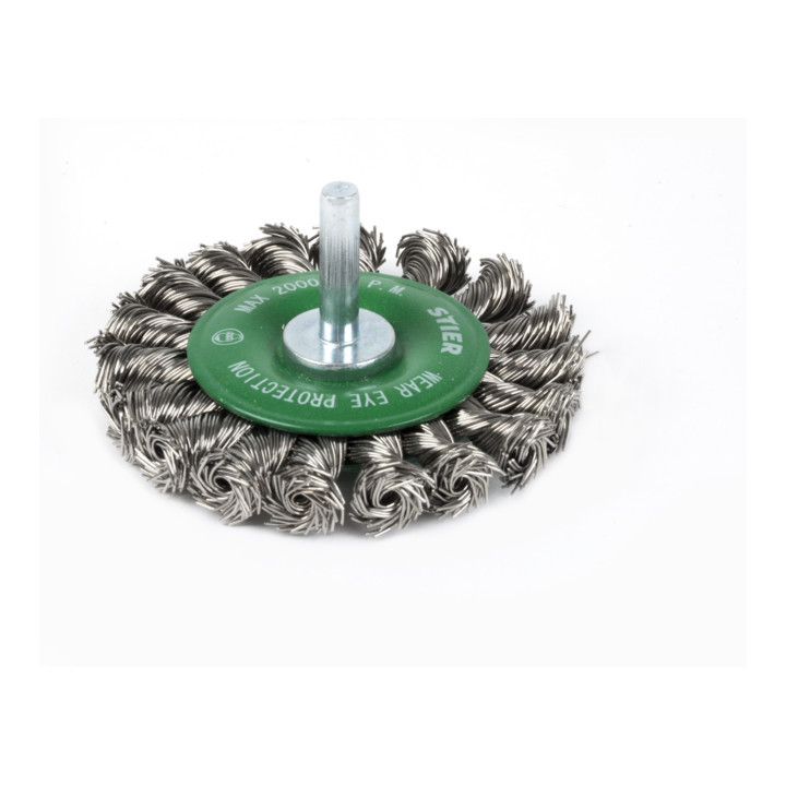 Brosse circulaire STIER Ø 75 mm, diamètre de queue 6 mm, 0,5 mm, torsadée, inox V2A