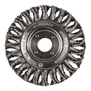 Brosse circulaire torsadée Klingspor BR 600 Z à une rangée, 115 x 14 mm, filet M 14 0,5 acier