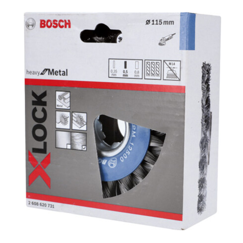 Brosse circulaire X-LOCK 115 mm à fils d'acier torsadés 115 mm, 0,5 mm, 12 mm, X-LOCK