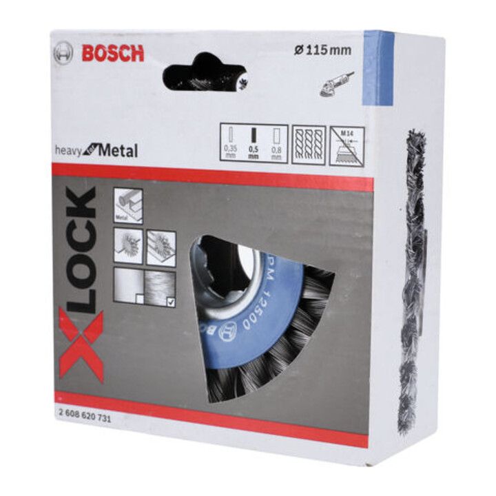 Brosse circulaire X-LOCK 115 mm à fils d'acier torsadés 115 mm, 0,5 mm, 12 mm, X-LOCK