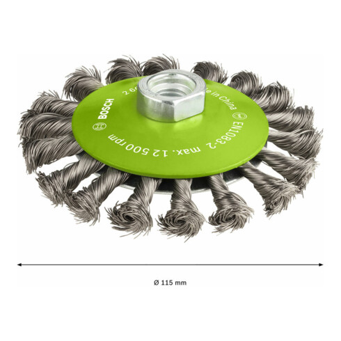 Brosse conique 115 mm à fils d'inox torsadés 115 mm, 0,35 mm, M14