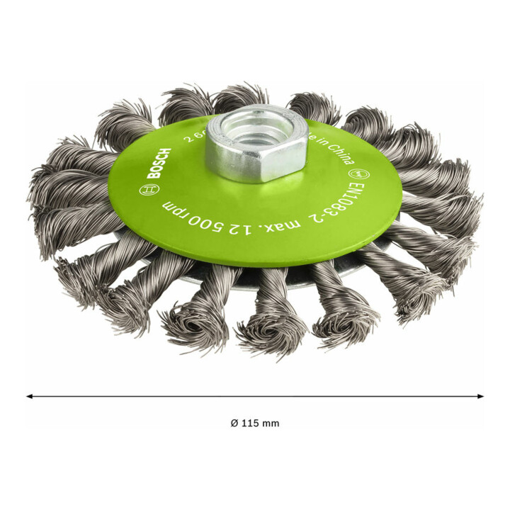 Brosse conique 115 mm à fils d'inox torsadés 115 mm, 0,35 mm, M14