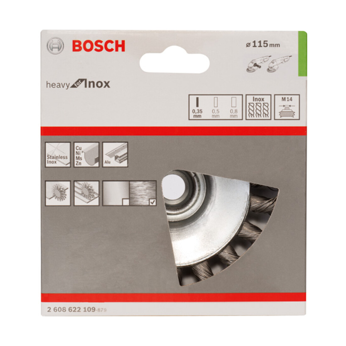 Brosse conique 115 mm à fils d'inox torsadés 115 mm, 0,35 mm, M14