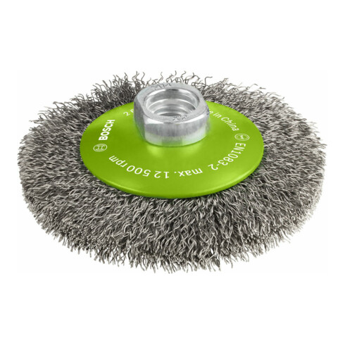 Brosse conique Bosch 100 mm à fils d'inox ondulés 100 mm, 0,35 mm, M14