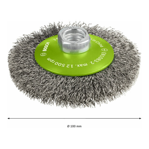 Brosse conique Bosch 100 mm à fils d'inox ondulés 100 mm, 0,35 mm, M14