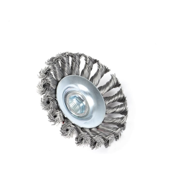 Brosse conique STIER, diamètre 100 mm, M14, 0,5 mm, torsadée, en acier