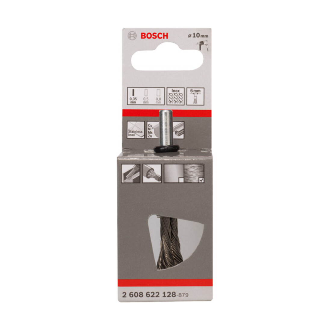 Brosse pinceau 10 mm à fils d'inox torsadés 0,35 mm 10 mm, 0,35 mm