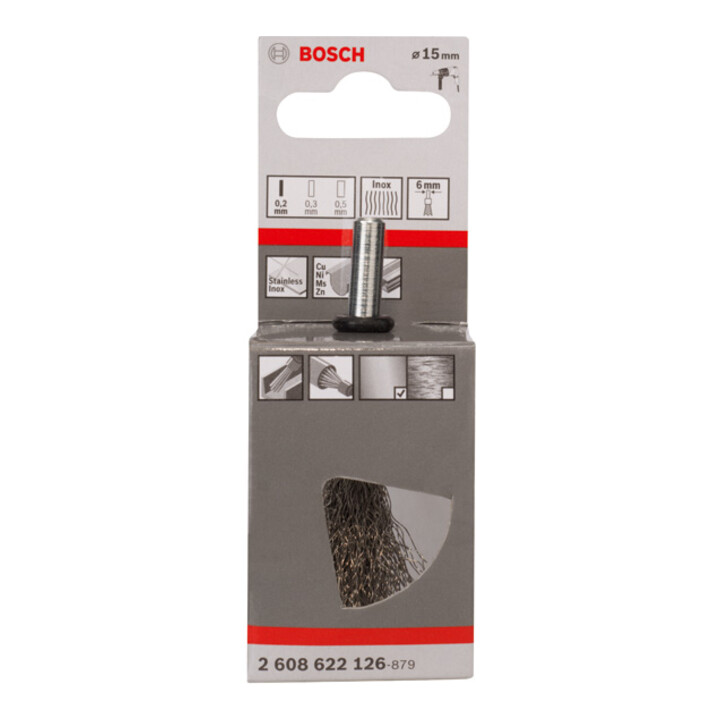 Brosse pinceau 15 mm à fils d'inox ondulés 0,2 mm 15 mm, 0,2 mm