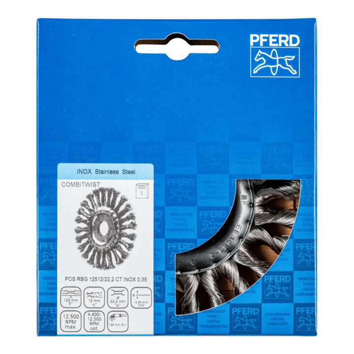Brosse plate RBG CT D. 125 mm 22,2 mm épaisseur fil 0,35 mm câble en inox vitess