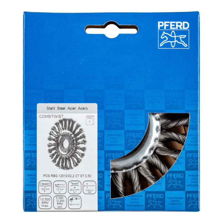 Brosse plate RBG CT D. 125 mm 22,2 mm épaisseur fil 0,5 mm câble en acier vitess
