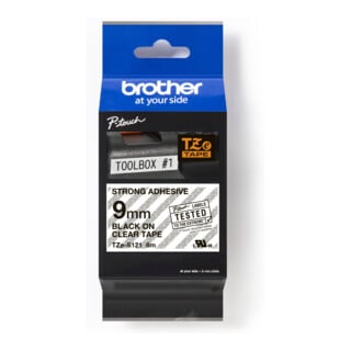 BROTHER Beschriftungsband TZe-S121 9mm farblos schwarz