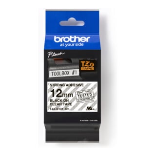 BROTHER Beschriftungsband TZe-S131 12mm farblos schwarz