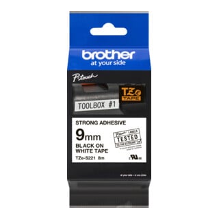 BROTHER Beschriftungsband TZe-S221 9mm weiß/schwarz
