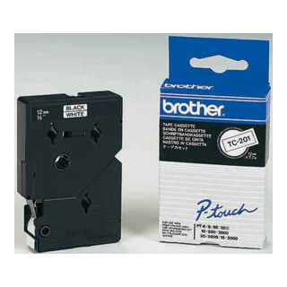 BROTHER Cassette de ruban TC-201 blanc/noir 12 mm laminé