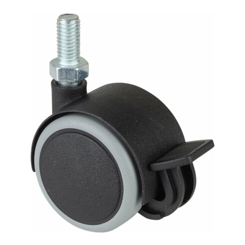 BS Kunststoffdoppelrolle m.Feststeller D.40mm Trgf. 30kg m.Gew.stift M8 Ku.