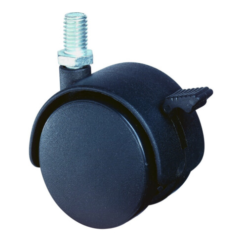 BS Kunststoffdoppelrolle m.Feststeller D.50mm Trgf. 40kg m.Gew.stift M10 Ku.schwarz